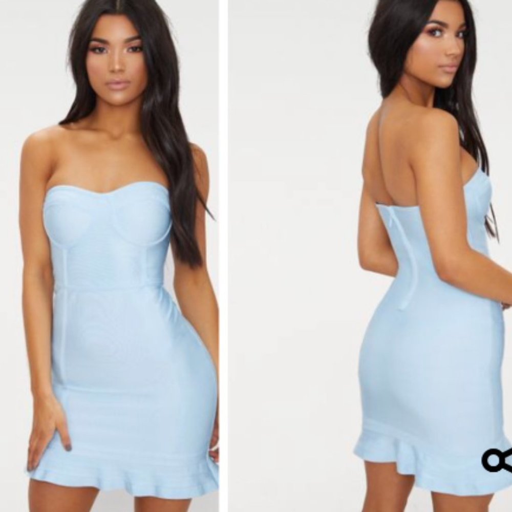 Dusty Blue Bandage Full Hem Bodycon Dress